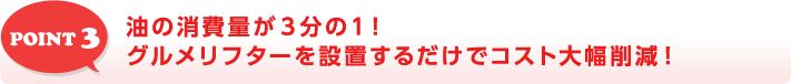 POINT 3 油の消費量が3分の1!グルメリフターを設置するだけでコスト大幅削減!