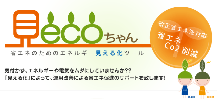 見ecoちゃん　省エネのためのエネルギー見える化ツール　改正省エネ法対応　省エネCO2削減　気付かず、エネルギーや電気をムダにしていませんか？？『見える化』によって、運用改善による省エネ促進のサポートを致します！