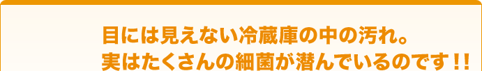 目には見えない冷蔵庫の中の汚れ。実はたくさんの細菌が潜んでいるのです!!