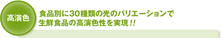 (高演色)食品別に30種類の光のバリエーションで生鮮食品の高演色性を実現!!