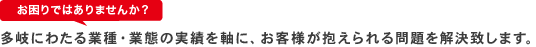 お困りではありませんか？ 多岐にわたる業種・業態の実績を軸に、お客様が抱えられる問題を解決致します。