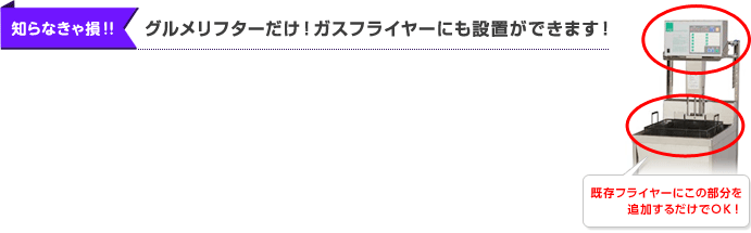知らなきゃ損!! グルメリフターだけ!ガスフライヤーにも設置ができます!