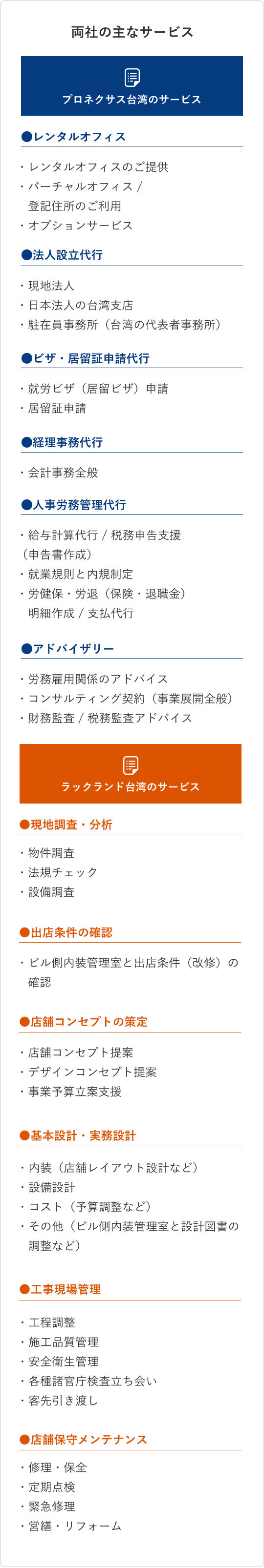 両社の主なサービス